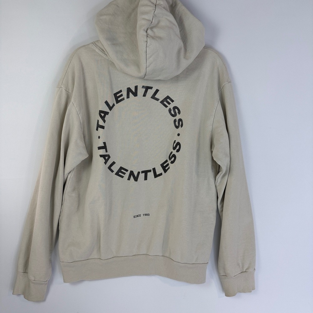 Talentless Hoodie Men Size M Sand Beige Graphic Back Logo Pullover Streetwear